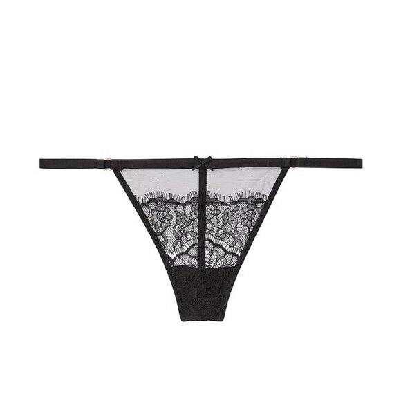 Victoria's Secret Dream Angels Mesh and Lace V-String Panty Black Large NEW - Picture 5 of 7
